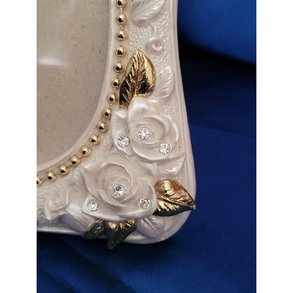 Ceramic Picture Frame Santini Roses & Rhinestones Design with Gold Accents